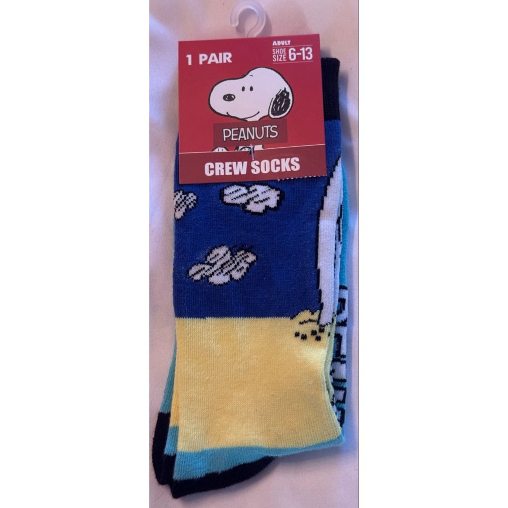 Men's Crazy Universe Peanuts Blue Yellow Crew Socks M